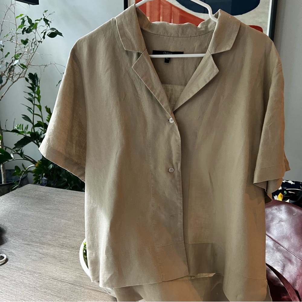 Quince XL tan linen blouse